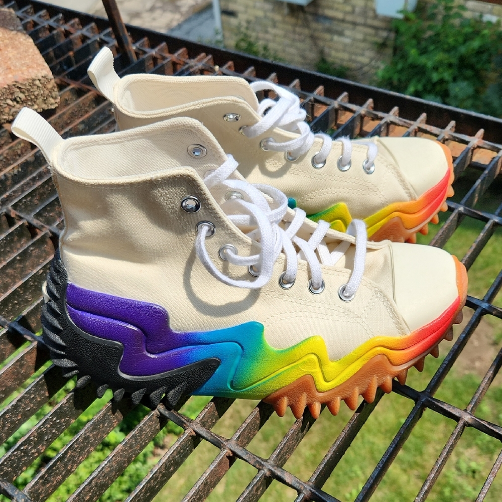 Pride Converse Cream High-Tops with Rainbow Soles